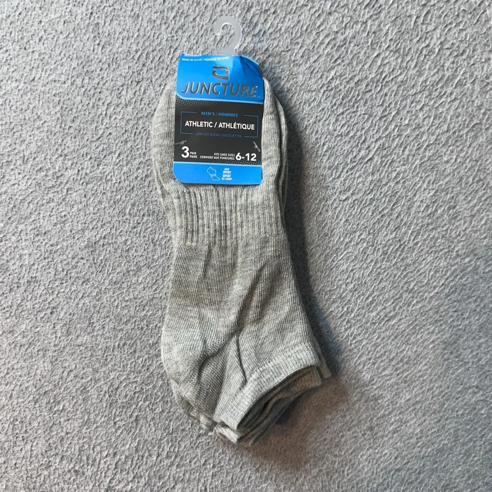 Juncture Socks Mens 6-12 Gray Athletic Low Cut 3 Pair Pack‎ Arch Support Heather